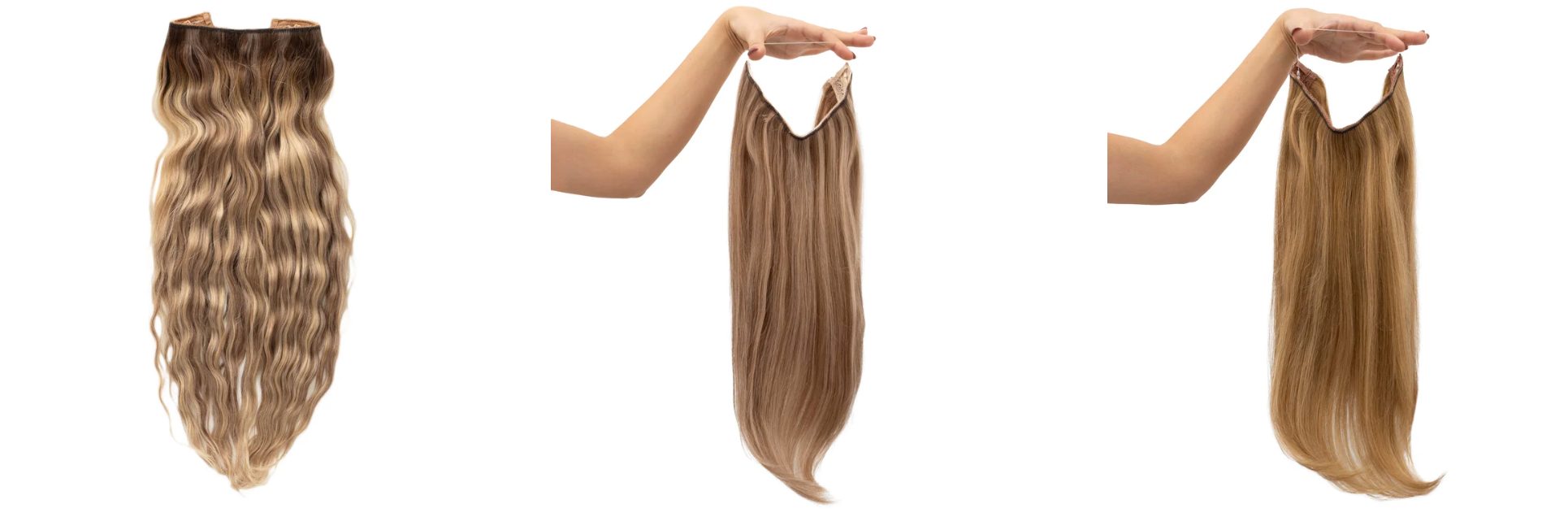 Woman fitting invisible wire hair extensions