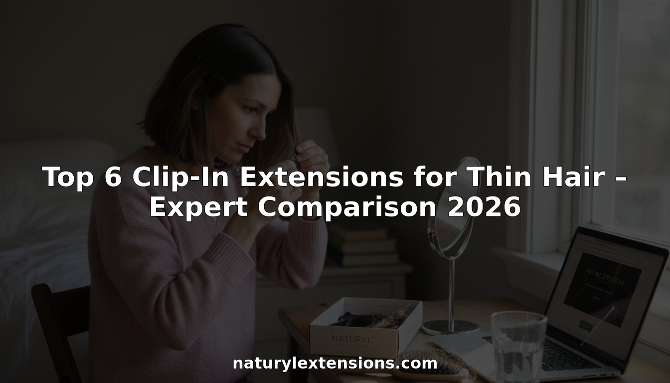 Woman applying clip-in extensions at bedroom vanity