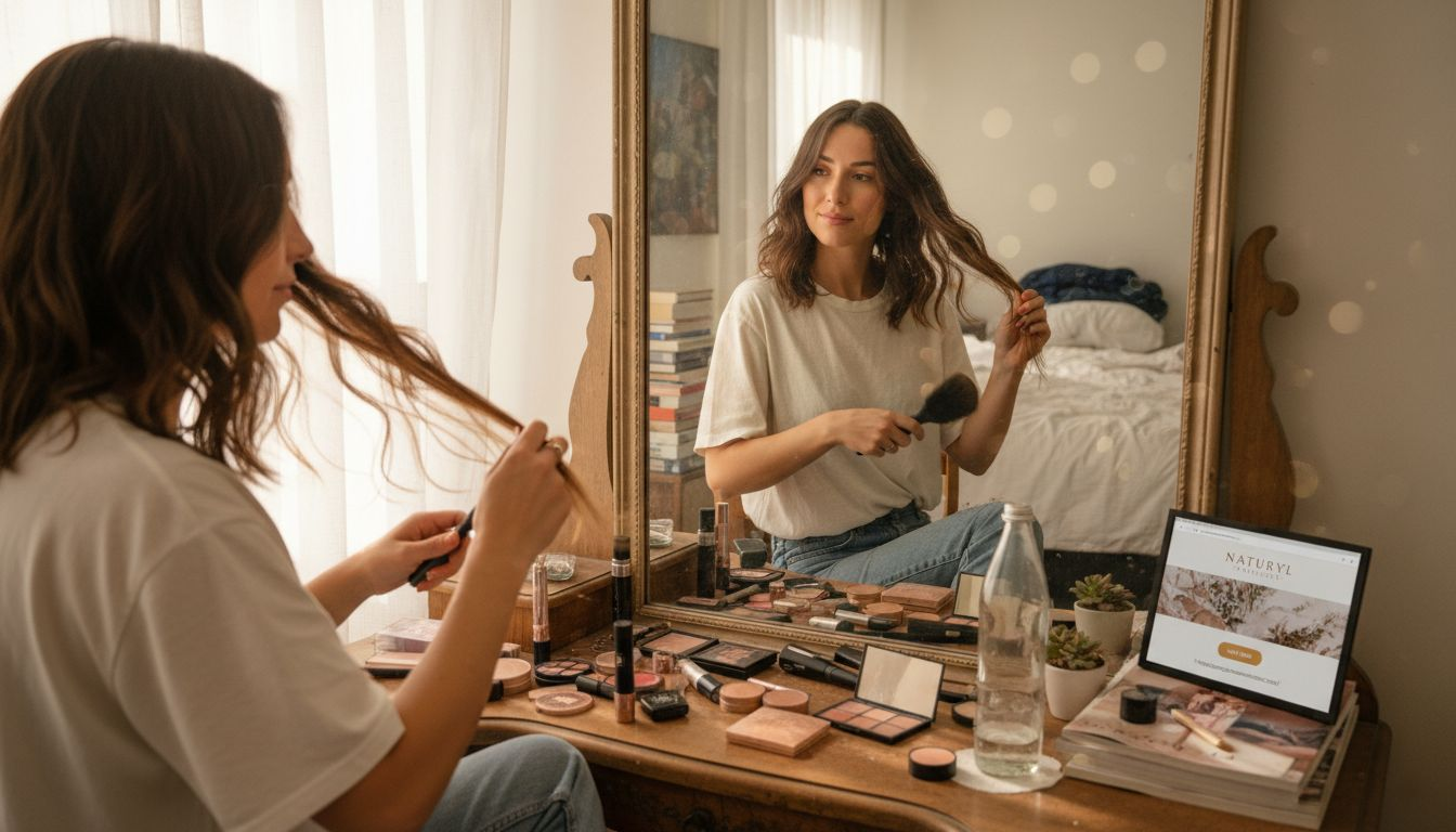 Woman brushing new tape-in hair extensions