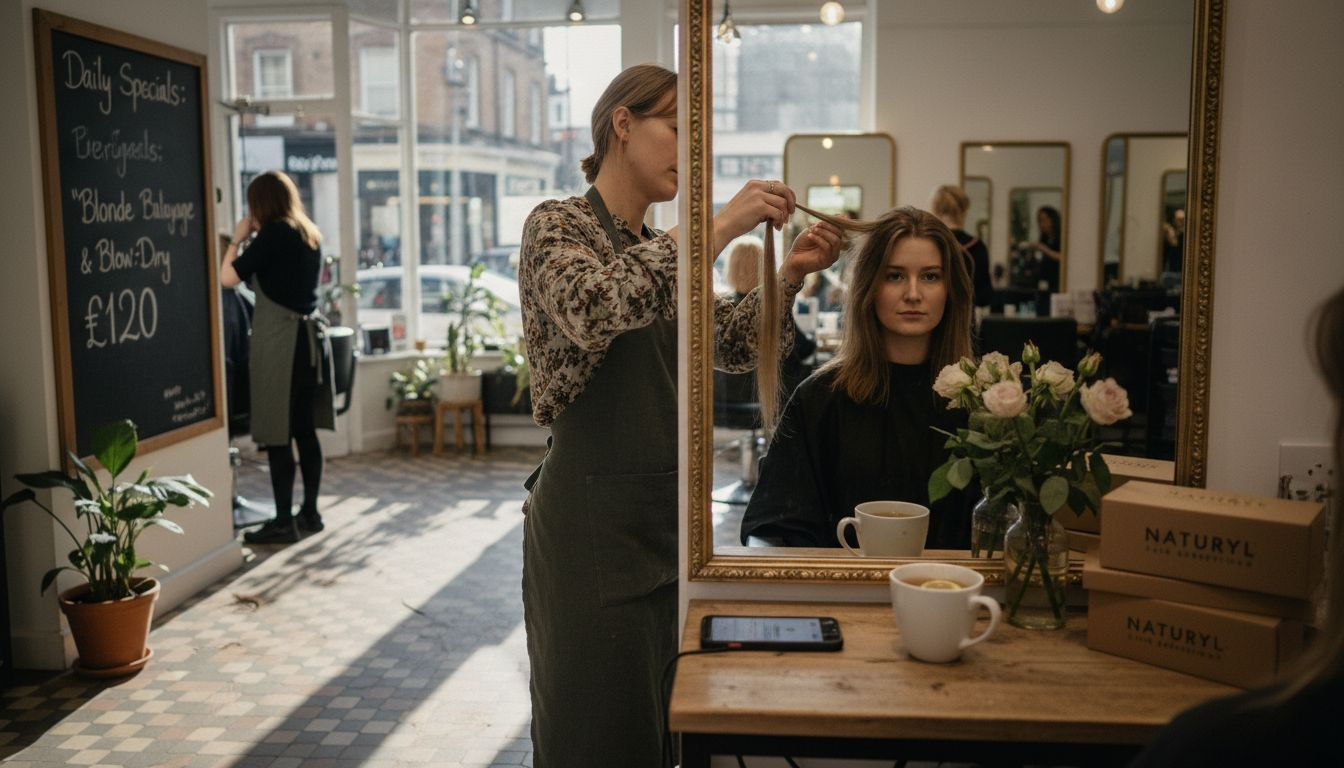 Woman getting ethical hair extensions in UK salon