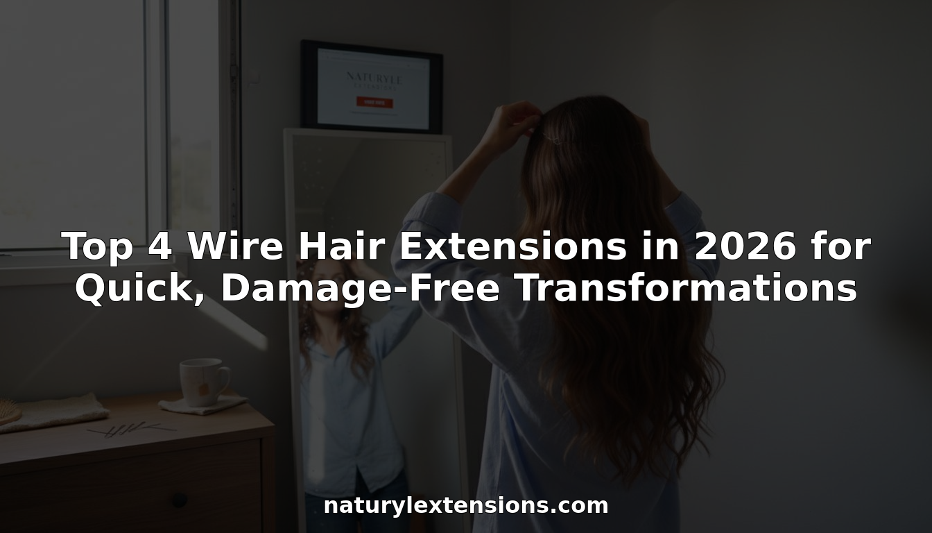 Woman applying wire hair extensions in bedroom