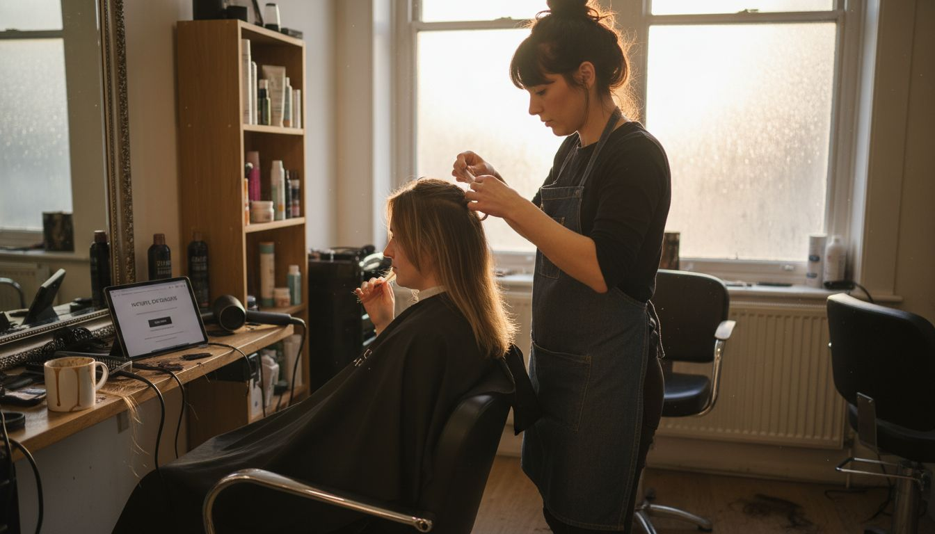 Stylist applying hair extensions in salon