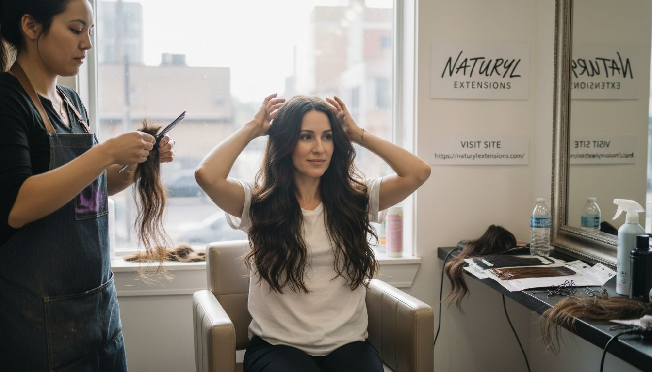 Woman with freshly applied hair extensions