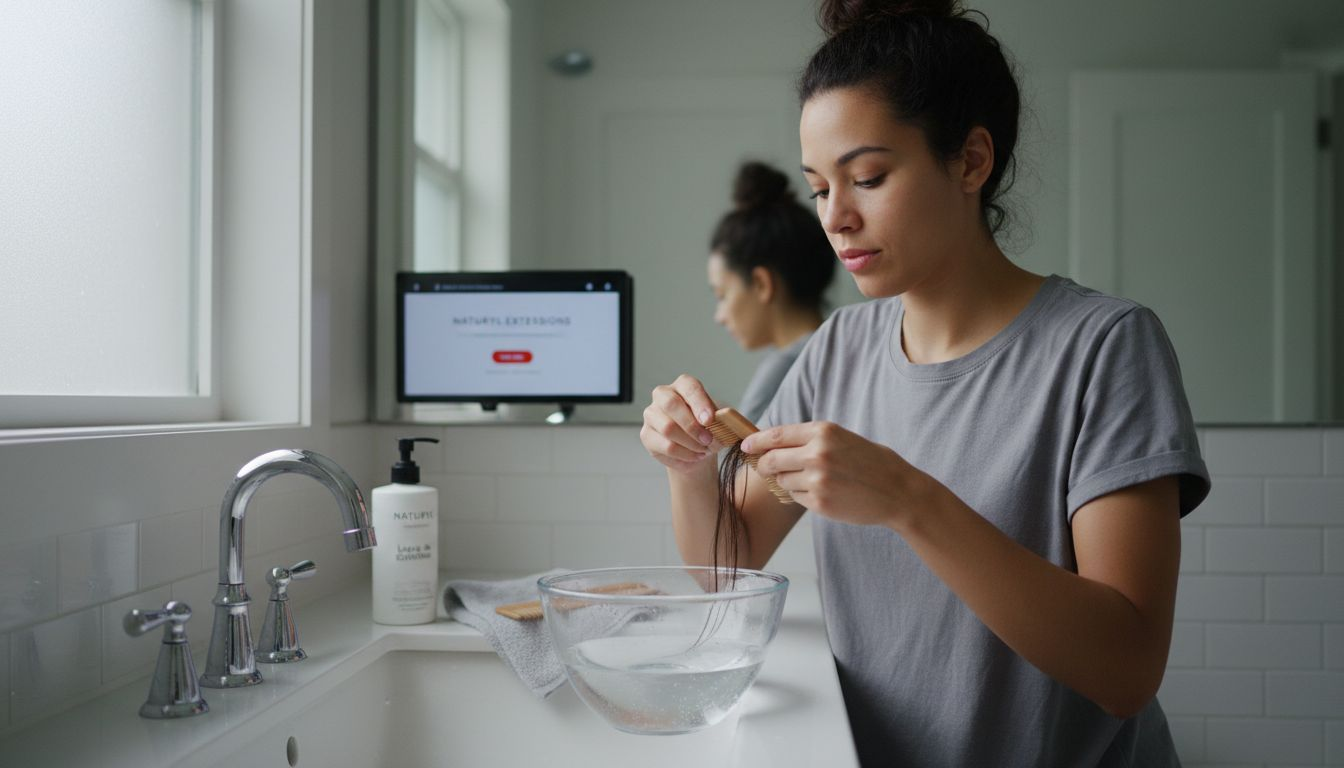 Woman preparing hair extensions for washing