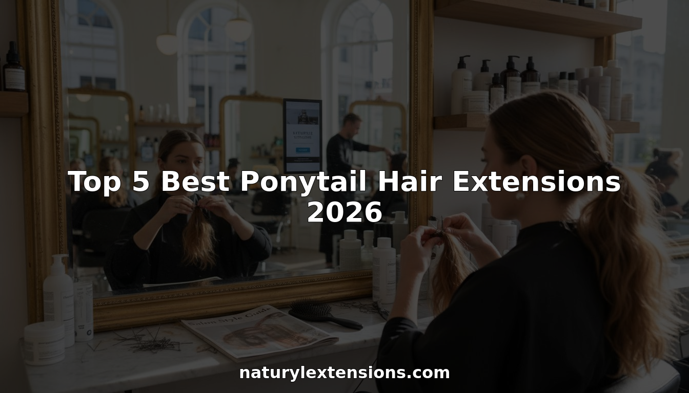 Woman attaching ponytail extension in bright salon