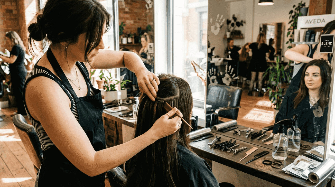 Stylist blending extensions for natural look