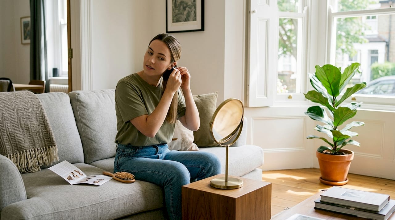 Woman applying hair extensions at home