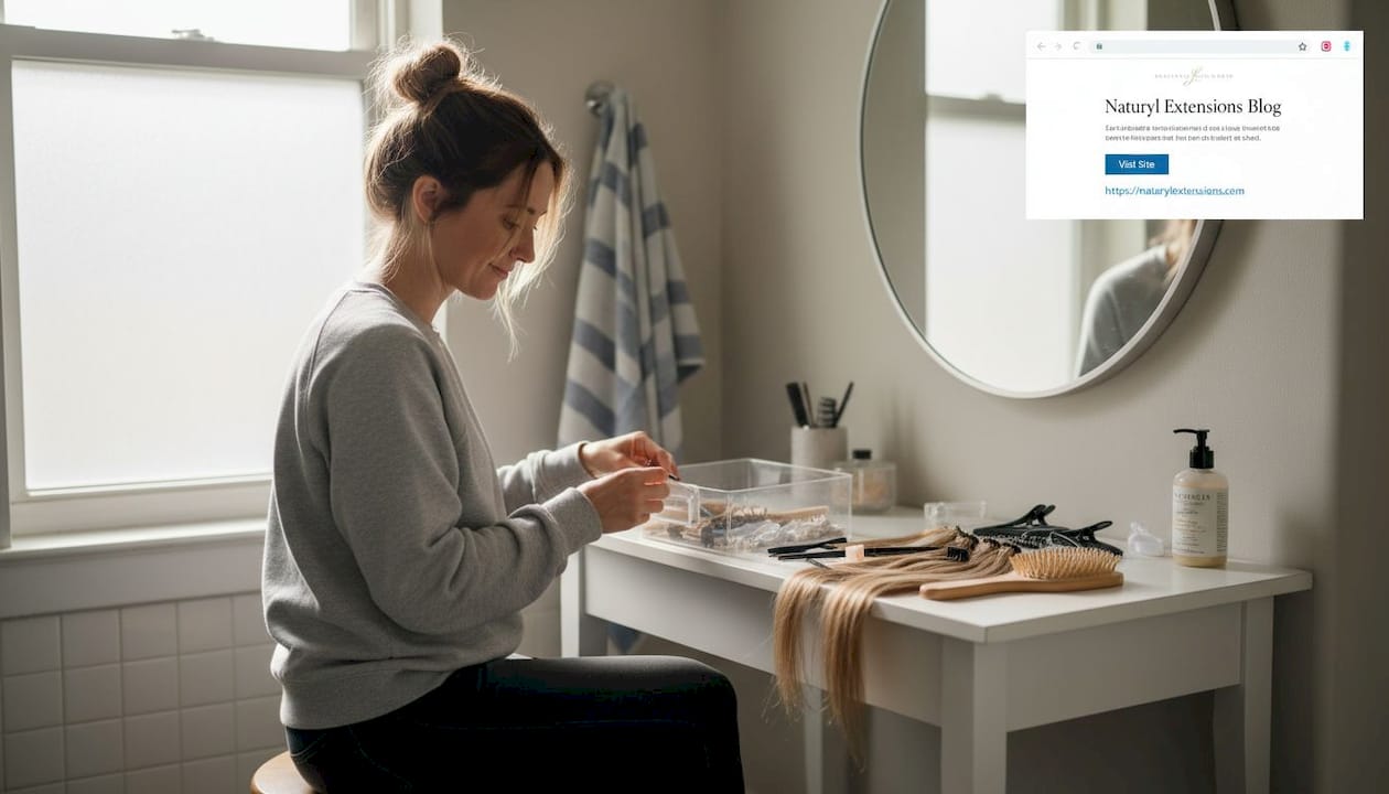 Woman preparing for hair extension application