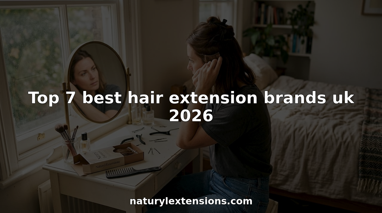 Woman clips in hair extensions at home vanity