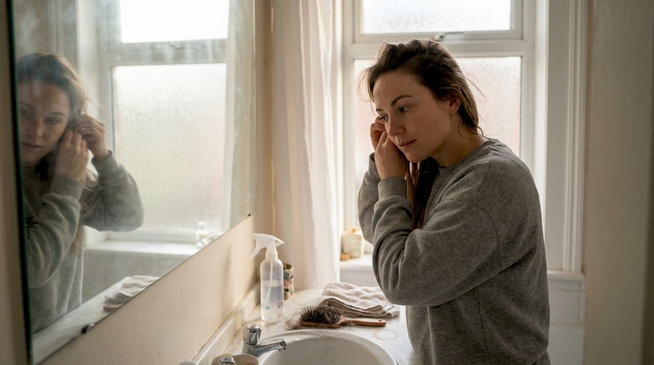 Woman fitting quick-fit extensions at home