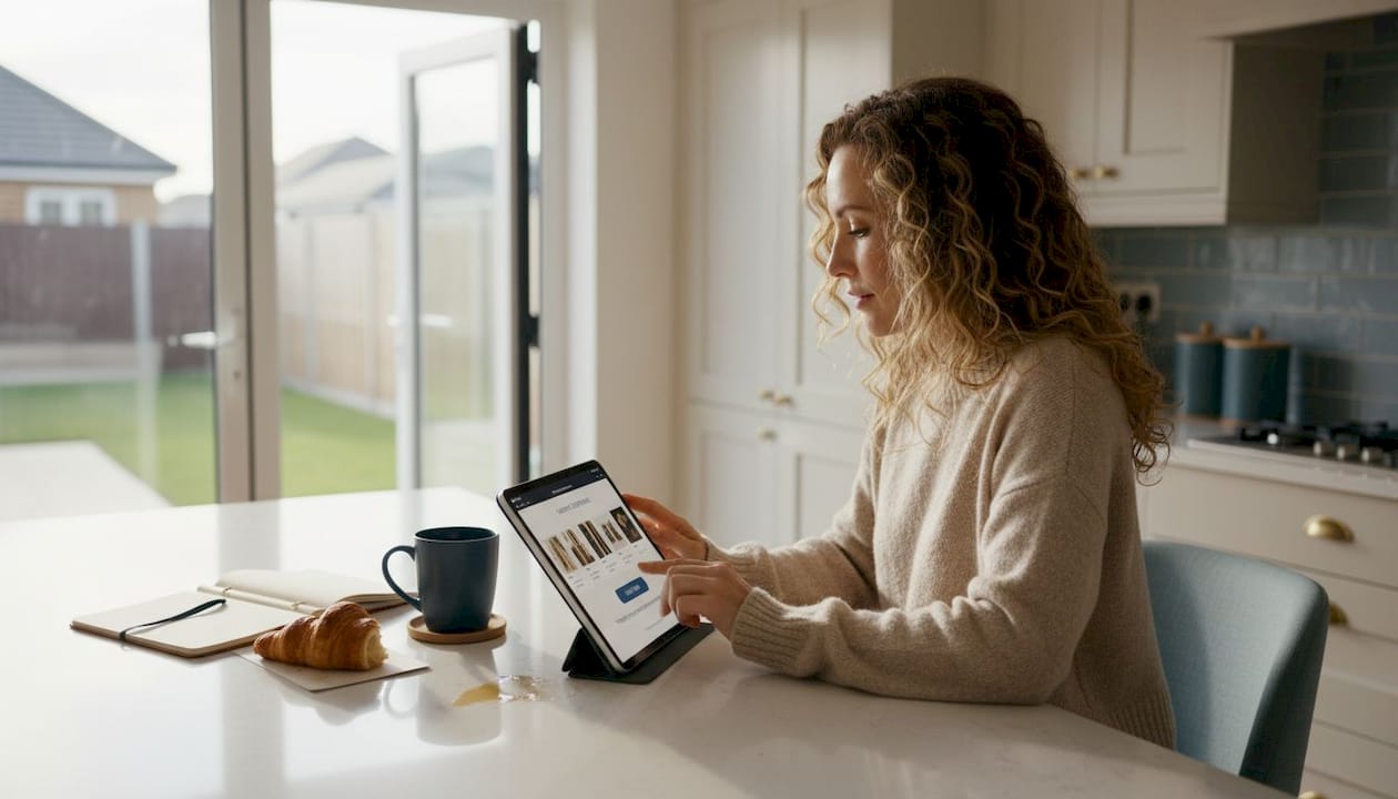 Woman selecting hair enhancement products at home