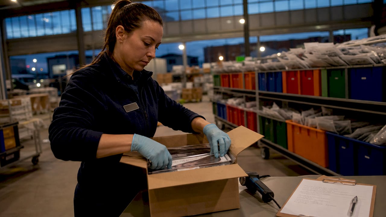 Worker packing hair extensions for next day delivery