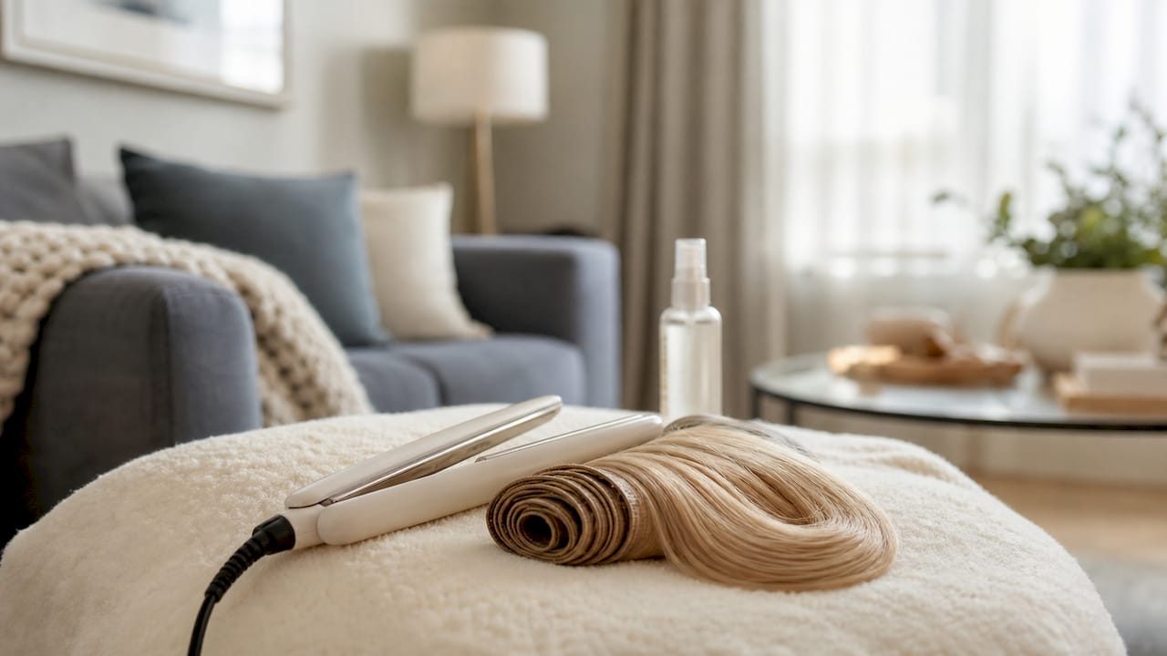 Hair styling tools and human hair extensions setup