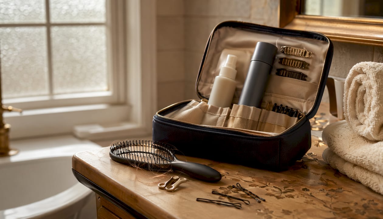 Hair extension emergency kit on countertop