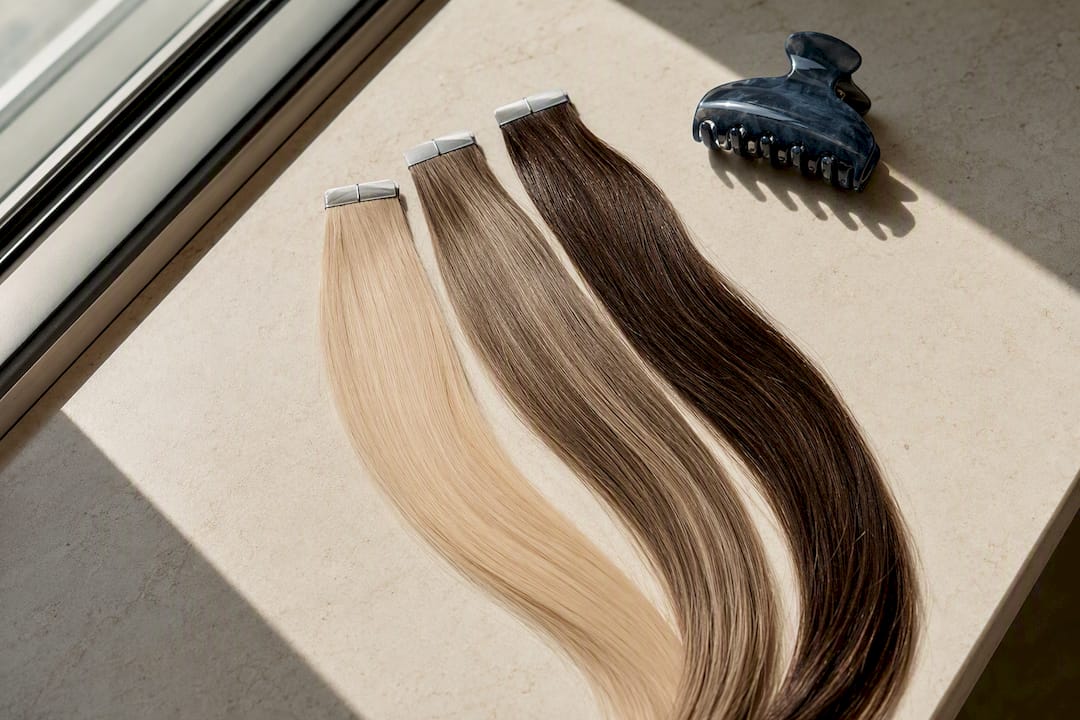 Three hair swatches tested in different light